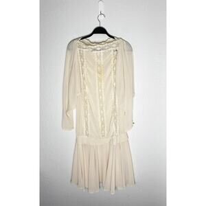 Vintage Casadei Womens Drop Waist Lace Vintage Dress Cream Prarie Sheer Midi 80s